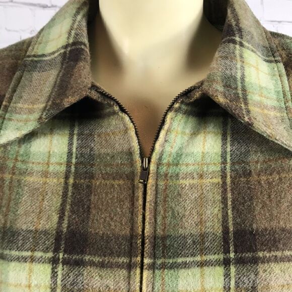 Evan Piccone size 14 Wool Plaid blend Shirt coat, EUC Green Browns Shacket - Picture 2 of 6